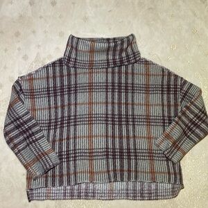 Dylan Plaid Cowl Neck Sweater Small